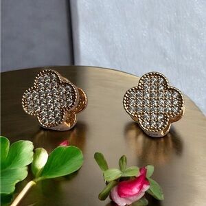 Glamorous 18k Gold Electroplated Cubic Zirconia Paved Stones Earrings